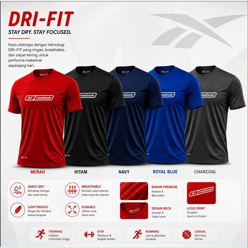 Kaos Dri-Fit Premium Olahraga Gym & Runing