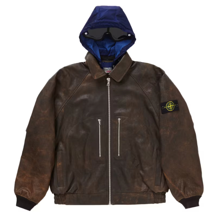 Supreme Stone Island Leather Bomber Jacket - Brown