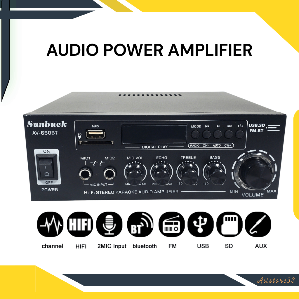 Sunbuck Soundcard Mixer Audio Bluetooth 5.0 DAC Amplifier 2 Ch Remote 2000W Soundcard Smartphone