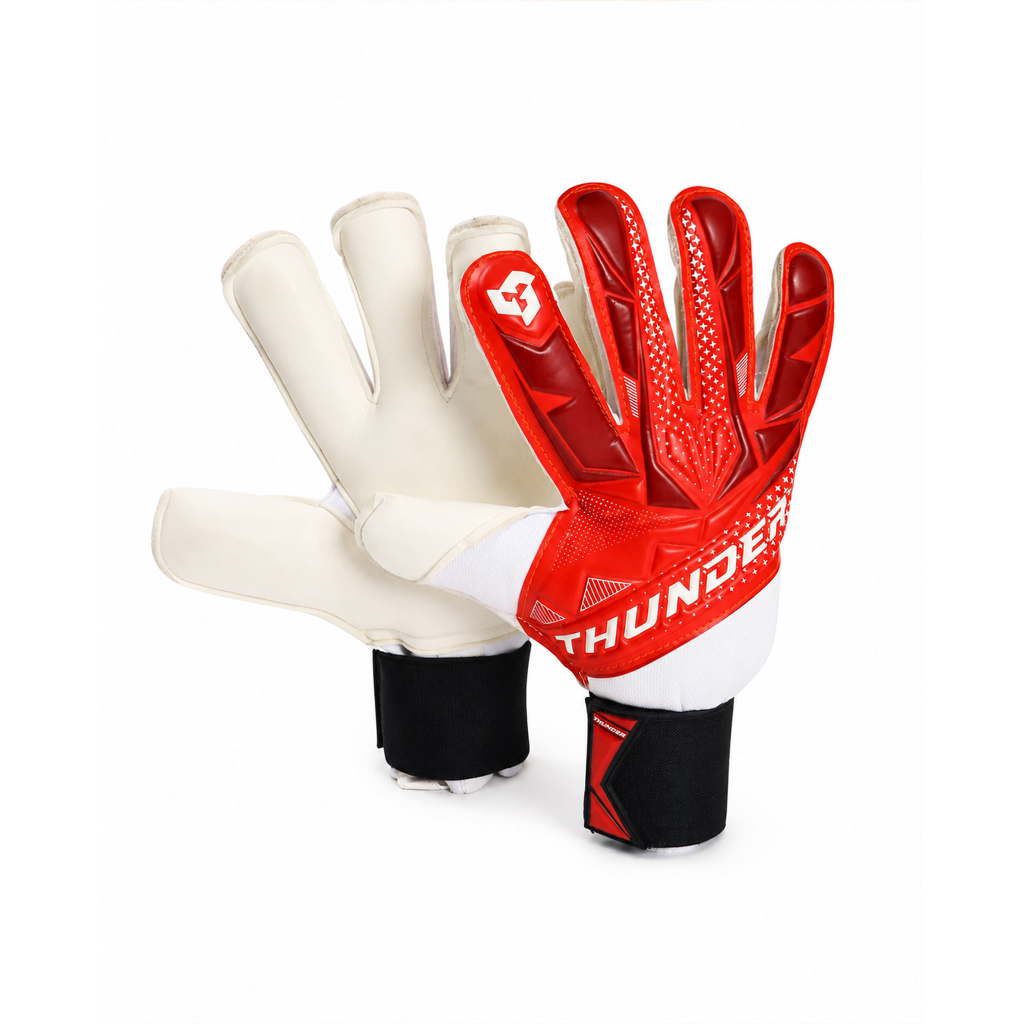 Sarung Tangan Kiper Thunder Varsha 2.0 Hybrid Roll Merah Latex German Giga Grip 4MM Super Lembut