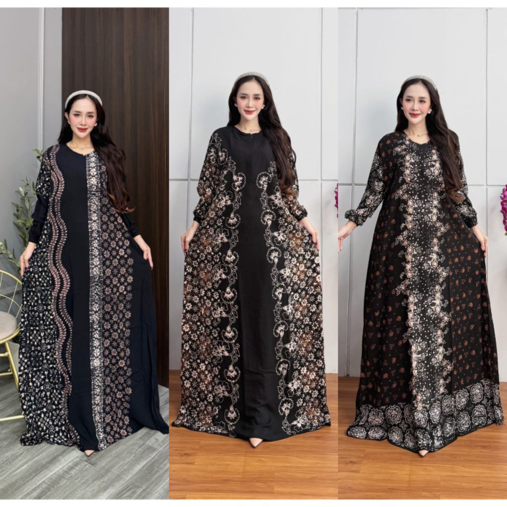 Gamis Twill Berkualitas Motif Garis Batik cap Malaman Bukan sablon Busui Freindly Lengan panjang Kar