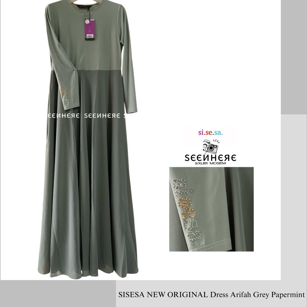 SISESA NEW ORIGINAL GUARANTEED - Dress Arifah Grey Papermint (size.96/139)