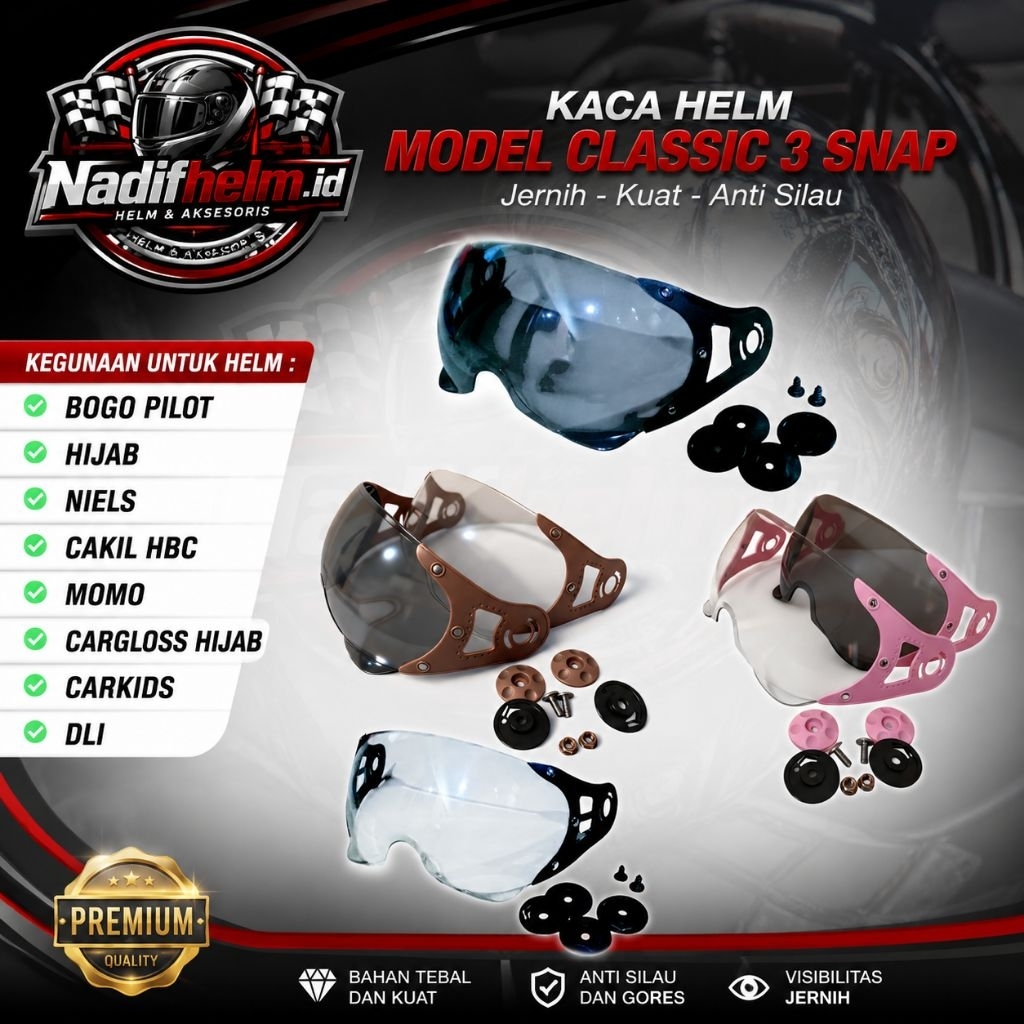 Kaca Helm Pilot untuk helm Scoopy Honda Genio Cakil HBC Helm hijab + Kupingan - Tahan UV, Polycarbon