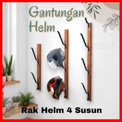 Rak Helm Kayu Susun 4 / Gantungan Helm 4 Susun / Cantolan Untuk Helm 4 Susun Rak Helm Susun Murah