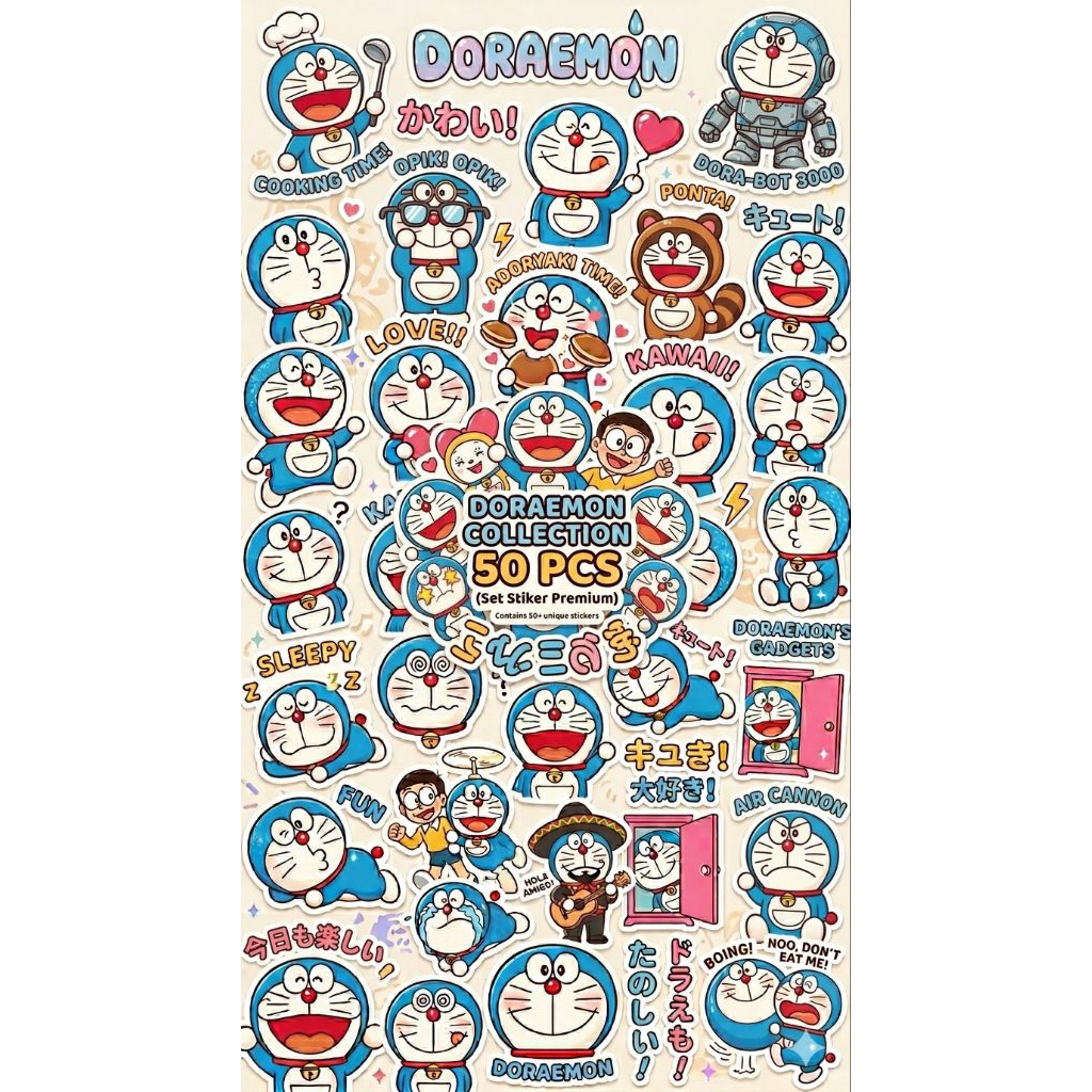 Stiker Doraemon Collection 50 Pcs anti Air waterproof