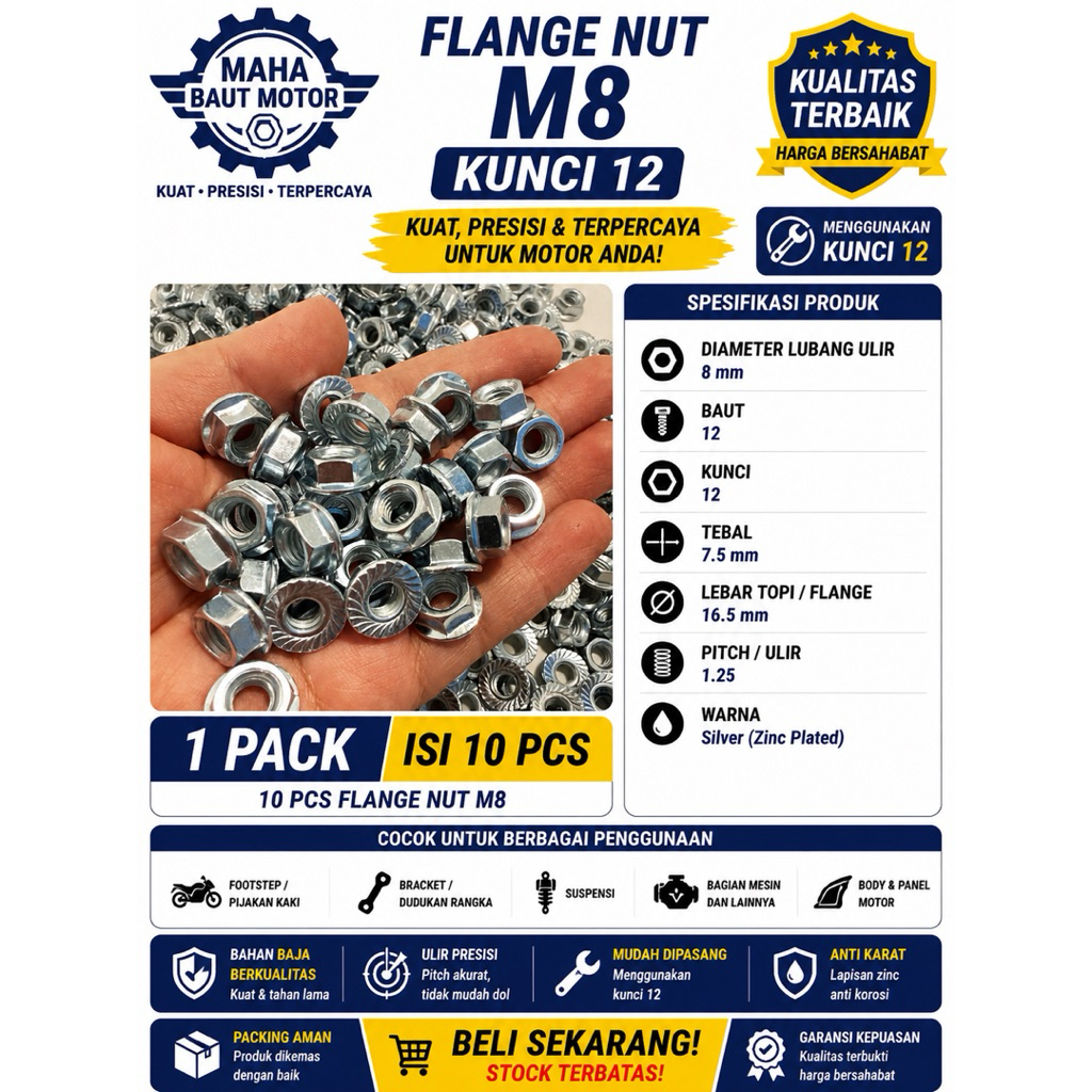 MUR FLANGE NUT M6 K10 || FLANGE NUT M8 K12 || MUR FLANGE NUT M10 K14