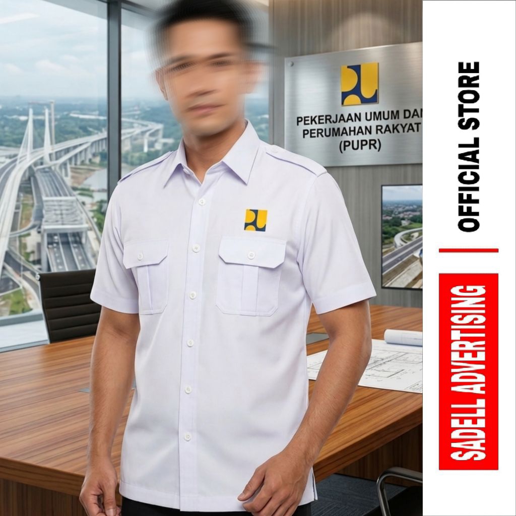 Kemeja PU Seragam PU Baju PUPR PDH PDL Putih Lengan Pendek Pria Bordir