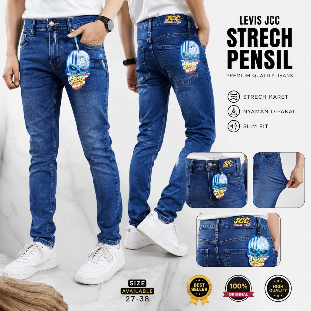 CELANA LEVIS PANJANG PRIA JCC DISTRO AUTHENTIC BRAND PENSIL STRECH KARET SOFT JEANS DENIM
