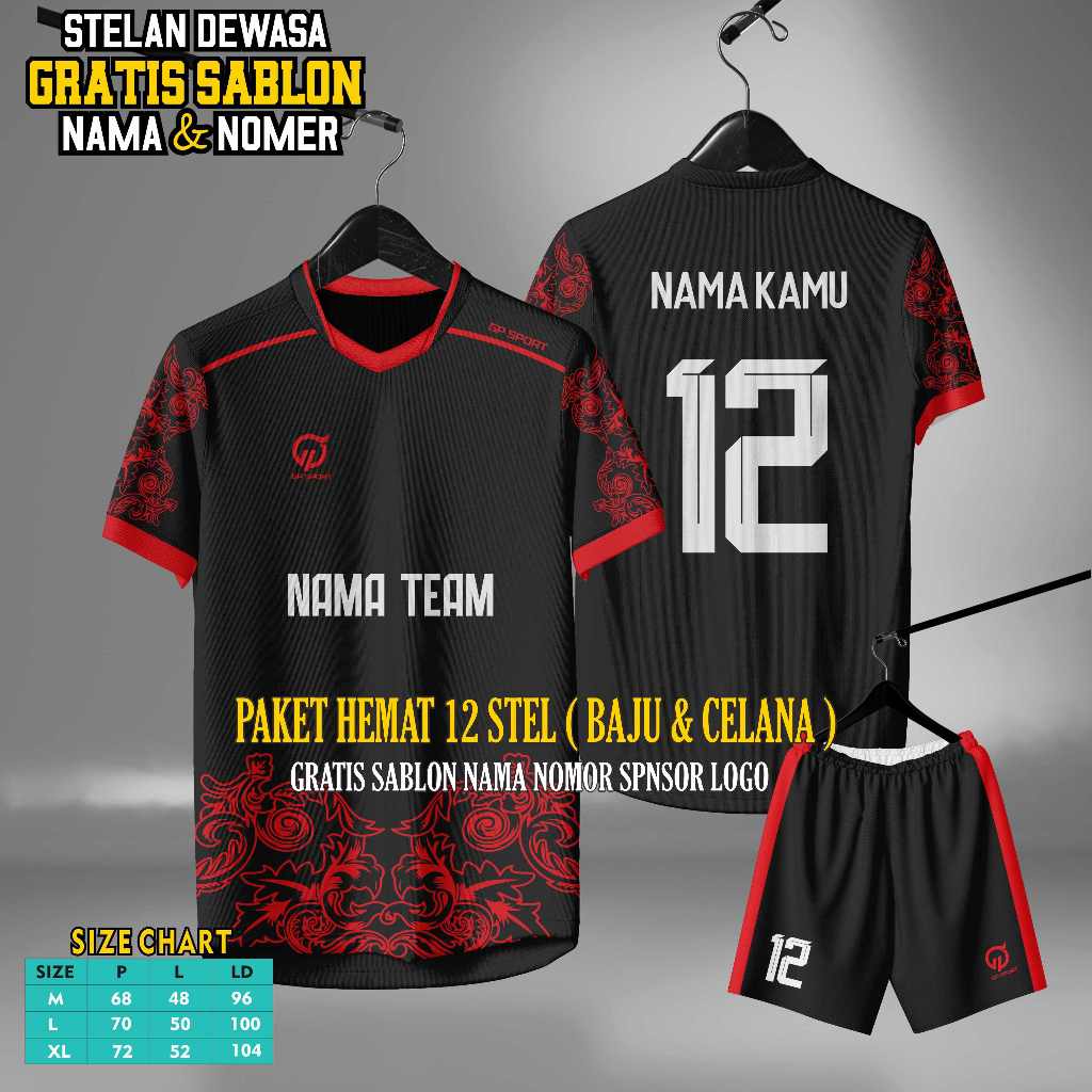 Paket Hemat 12 PCS Kaos Futsal Terbaru Pria wanita jersey bola premium custom Nama Pemain Nomor Pung
