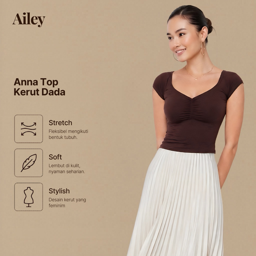 Ailey | Anna Top Kerut Dada Lengan Pendek Atasan Wanita