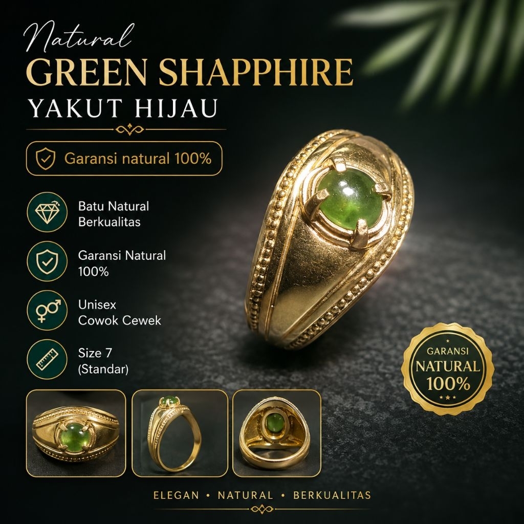 Cincin Natural green shappire yakut hijau asli