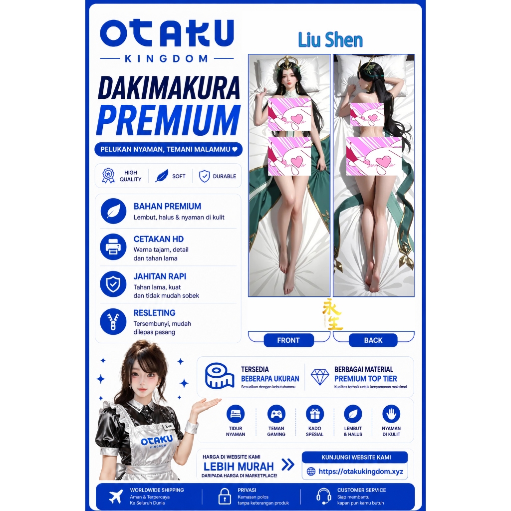 Sarung Bantal Dakimakura 3D Art Pillow Cover Only Liu Shen - Perfect World / Wanmei Shijie By Otaku 