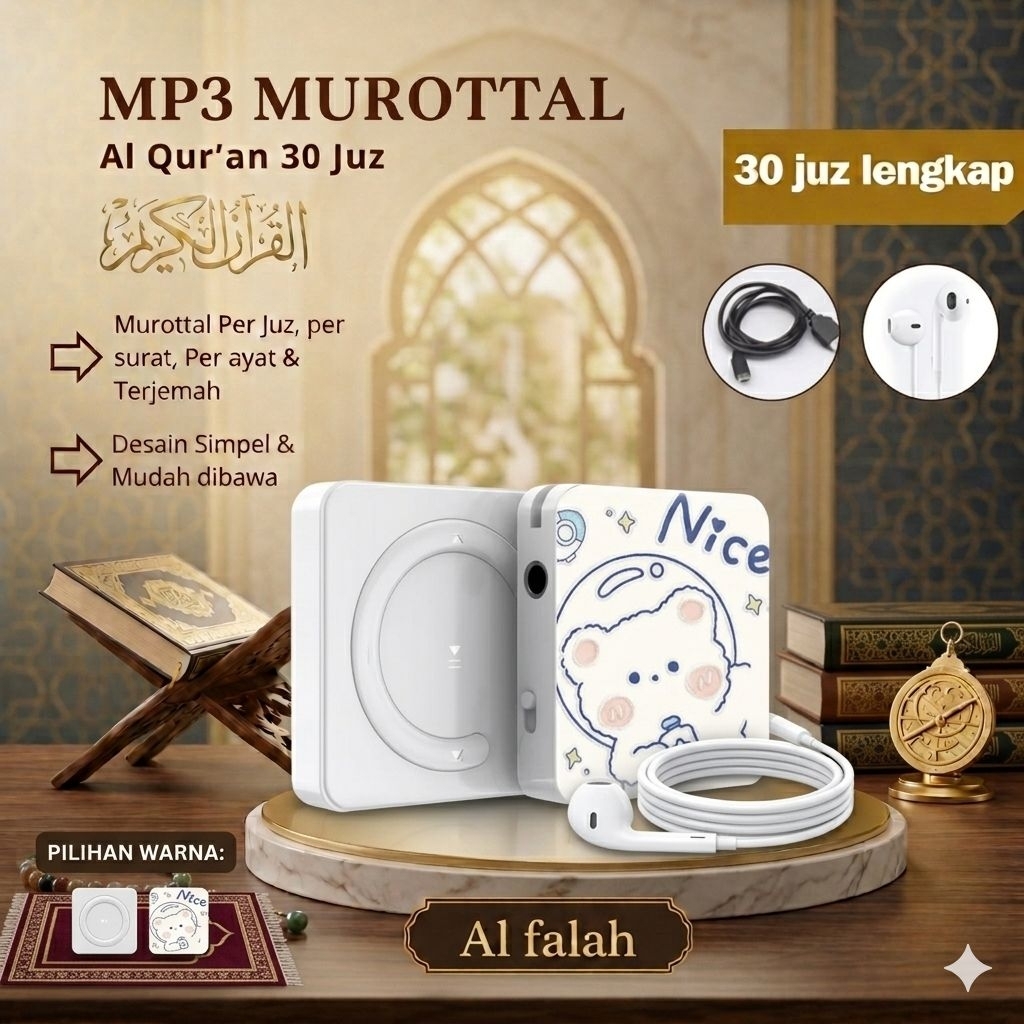 MP3 Player Murottal Al Quran 30 juz Mini USB Full Portable dengan Headset