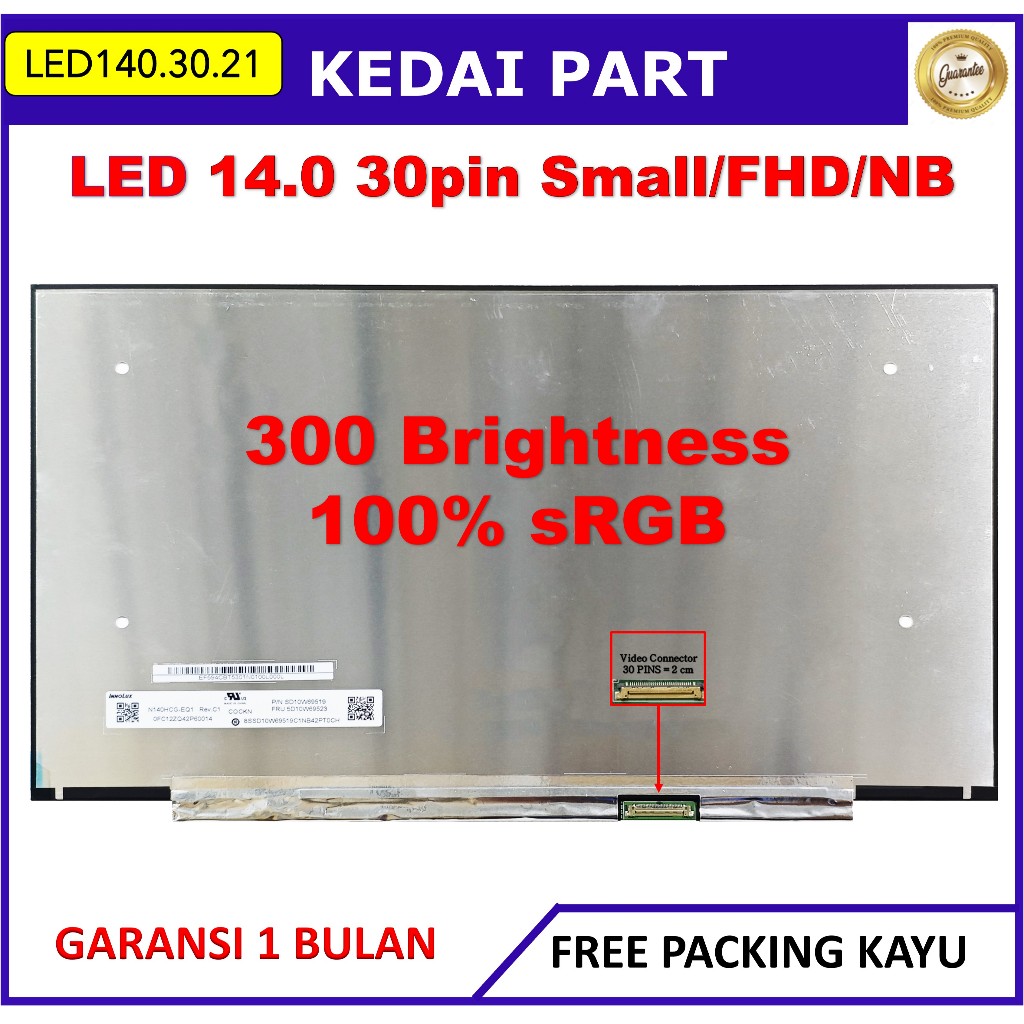 LCD LED 14.0 Inch 30 Pin Small Frame 1920x1080 FHD IPS 100% sRGB N140HCG-EQ1 rev.c1 N140HCE-EN2