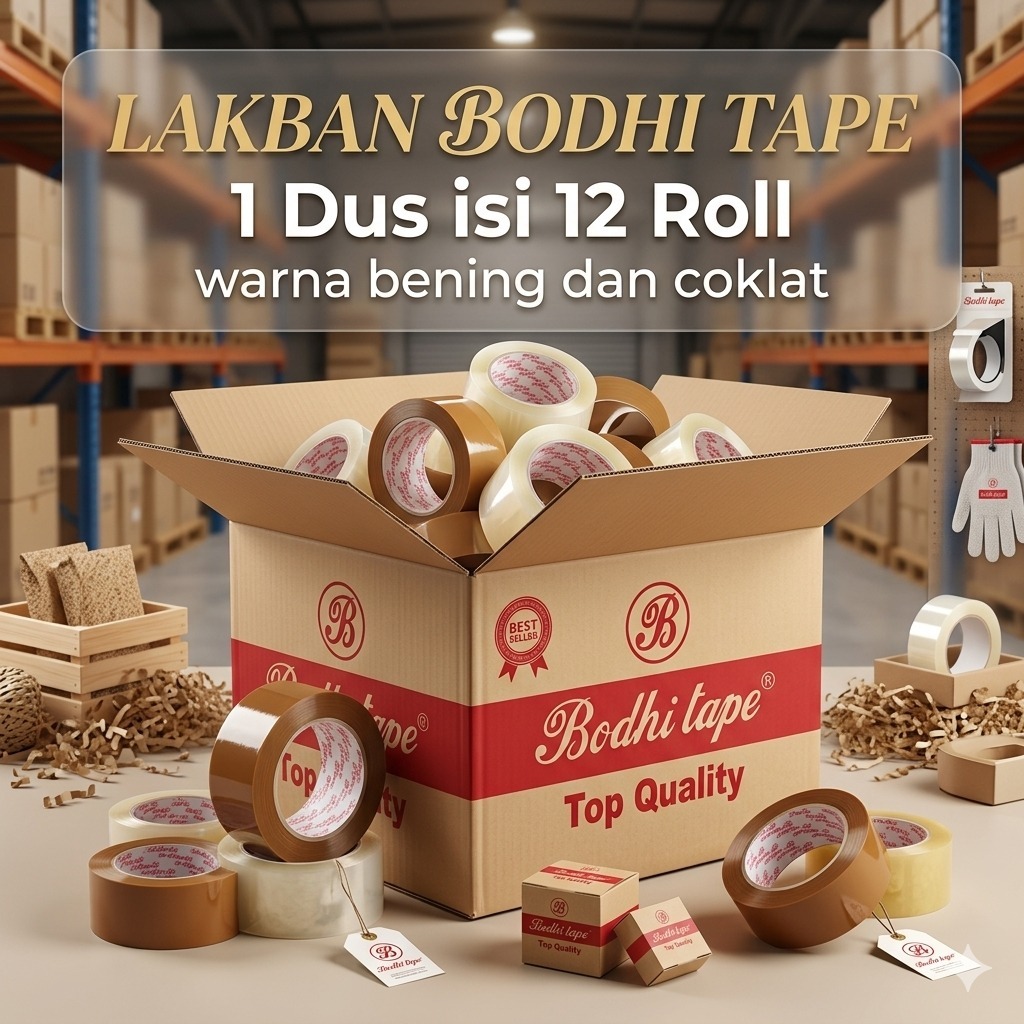 (DUS) LAKBAN BODHI TAPE  BENING COKLAT | 1 DUS ISI 12 ROLL