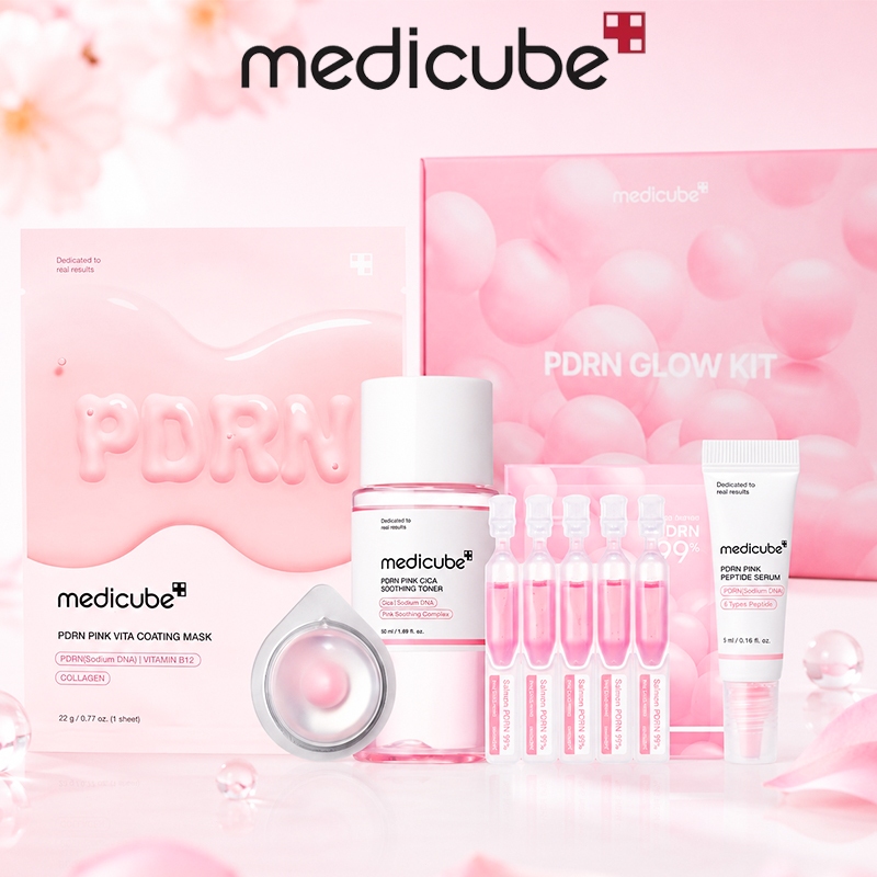 medicube Salmon DNA PDRN Trial Kit | Glass Glow Mini Skincare Set with Toner