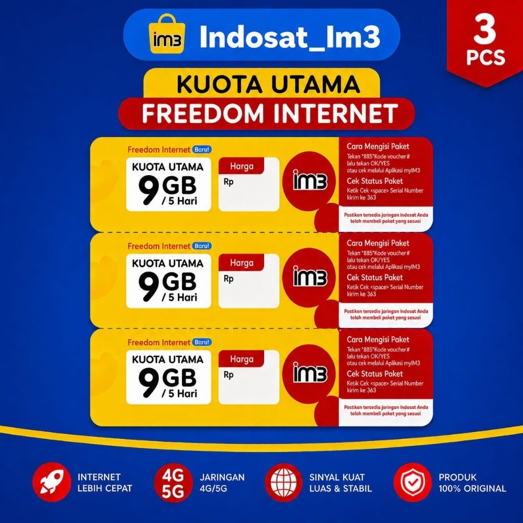GROSIR VOUCHER IM3 KUOTA UTAMA 9GB/5HARI