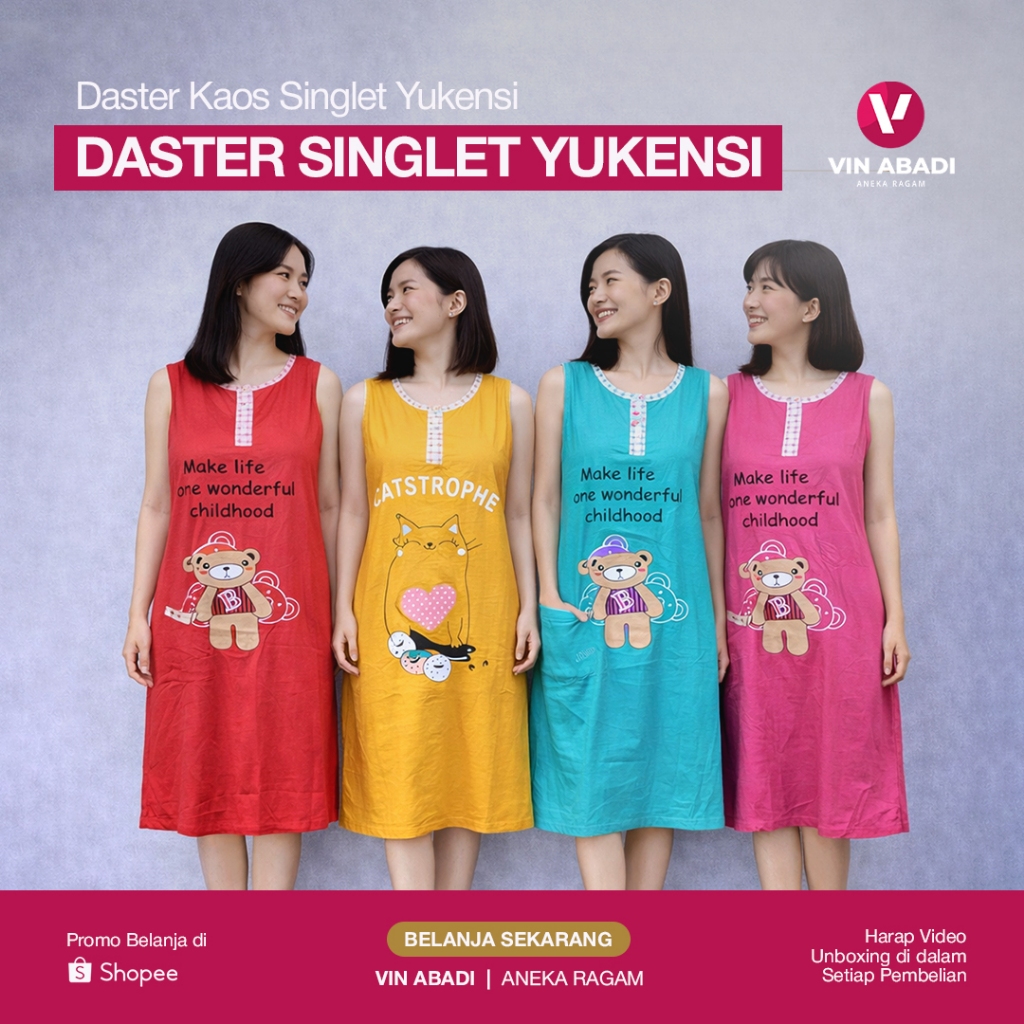 Daster Wanita Yukensi Bahan Kaos / Singlet
