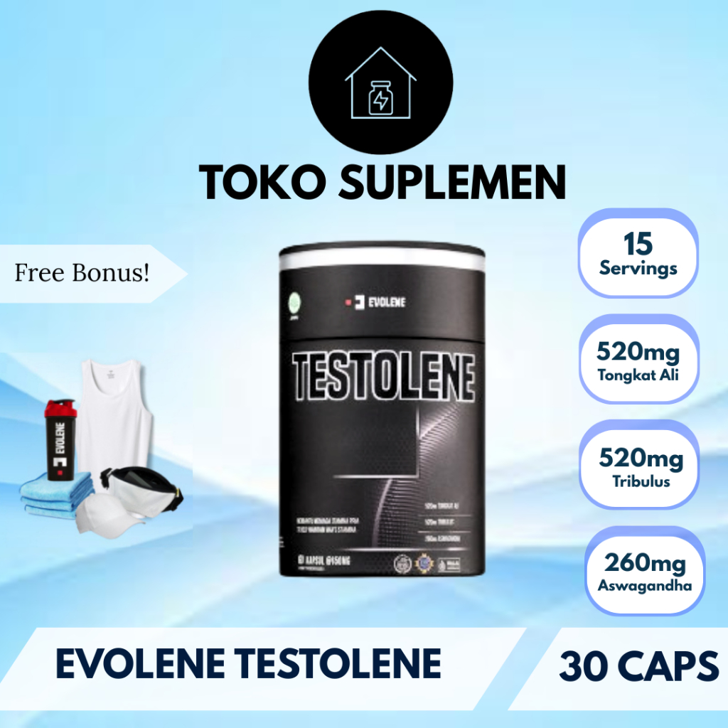 EVOLENE TESTOLENE 30 KAPSUL - TESTOSTERONE BOOSTER TRIBULUS KEMASAN BARU - BPOM HALAL MUI