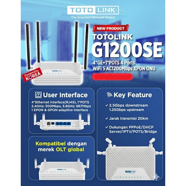 TOTOLINK XPON ONU G1200SE TOTOLINK XPON G1200SE WiFi 5 XPON ONU