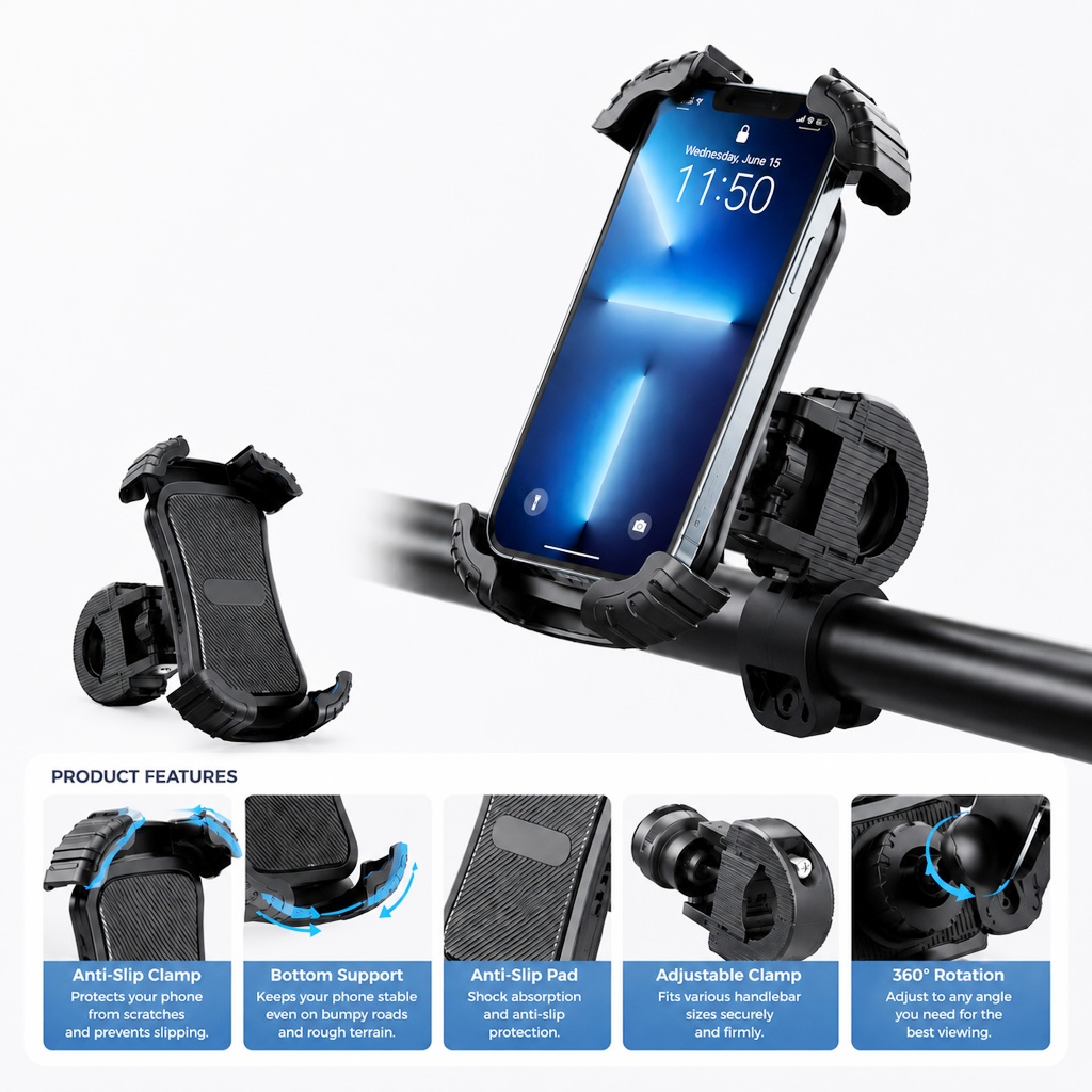 Amunra X-2-2 - Holder Hp Versi Bracket Spion Motor Adjustable Praktis Dan Kokoh Untuk Perjalanan