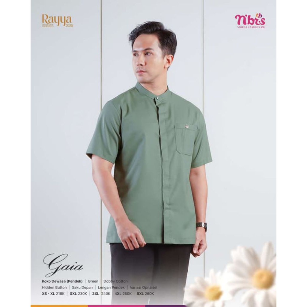 Baju koko dewasa nibras/baju muslim pria/baju koko pria murah/baju diskon koko nibras/GAIA GREEN