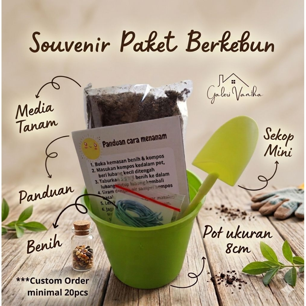 paket benih tanaman pot plus sekop mini, mainan edukasi, souvenir berkebun, souvenir khitanan, souve