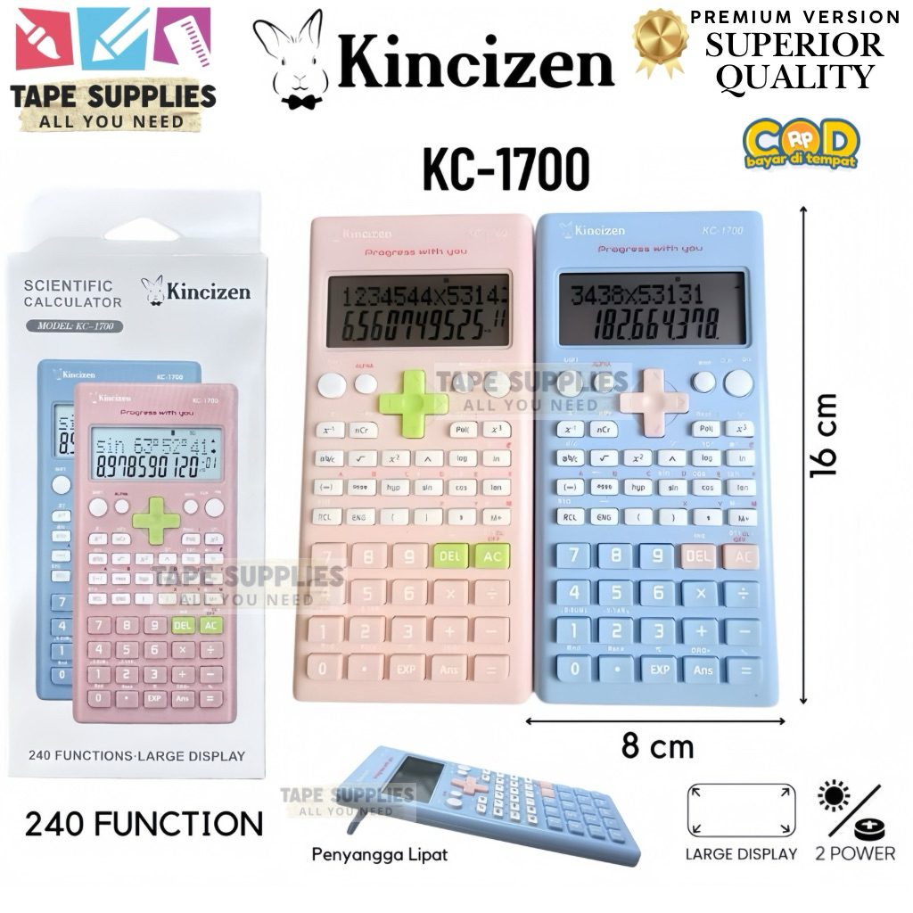 Kalkulator Scientific Kincizen KC-1700 240 Function Calculator Scientific Pastel LCD Besar