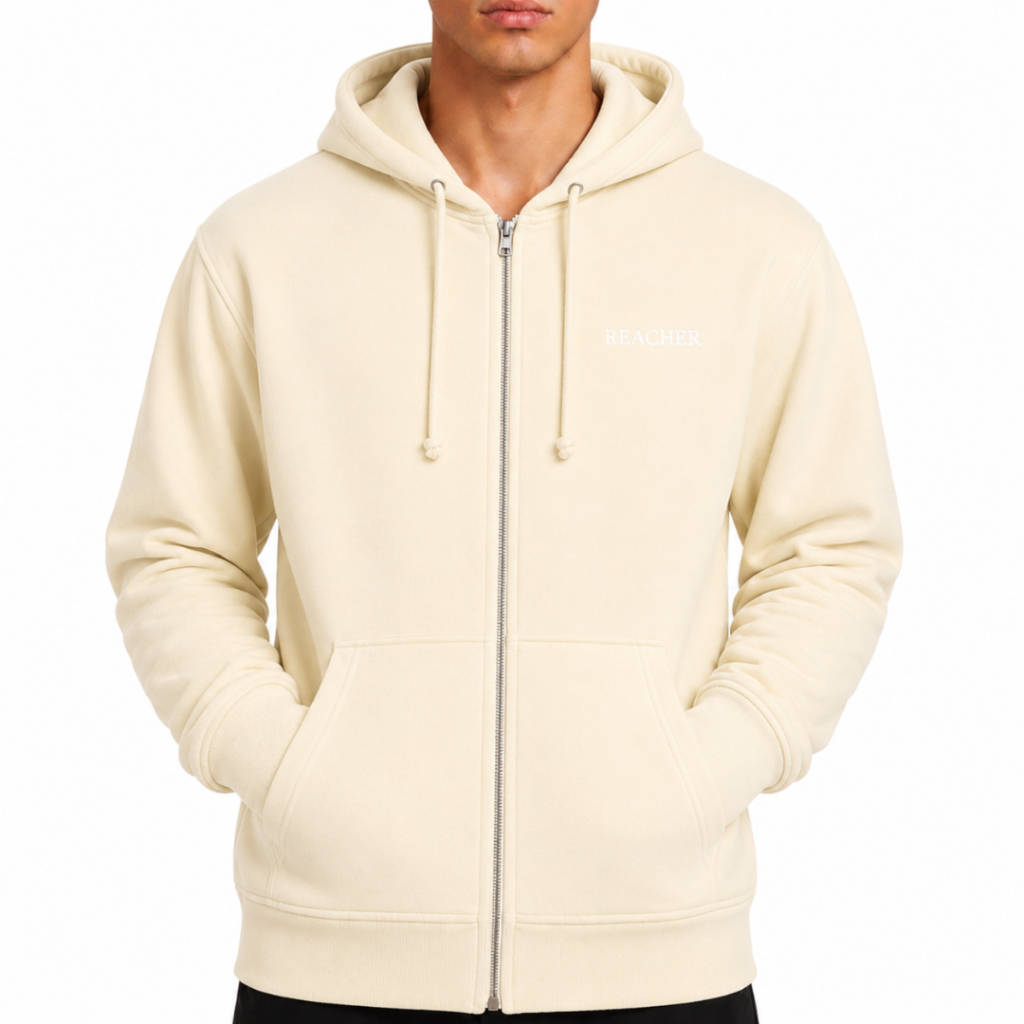 Reacher Jaket Hoodie Pria Warna Cream
