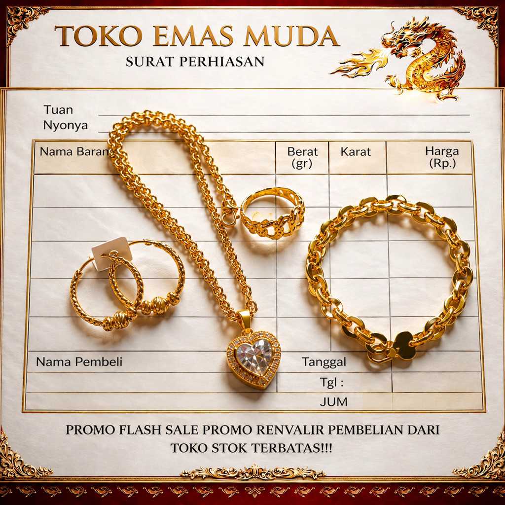 Set Perhiasan emas muda Kalung Free Liontin Love Anting Cincin Rantai Wanita Dewasa