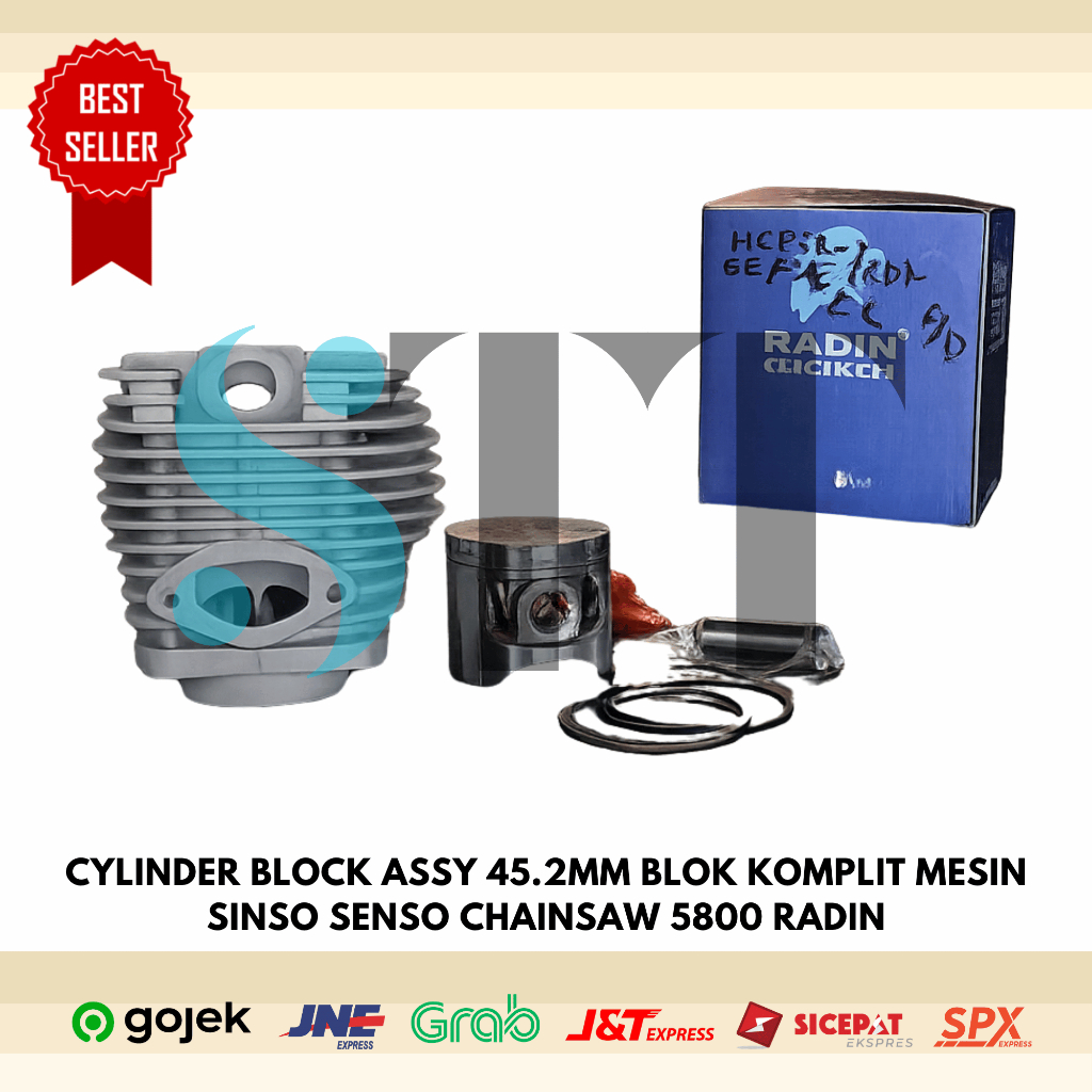 Cylinder Block Assy 45.2MM Blok Komplit Mesin Sinso Senso Chainsaw 5800 Radin