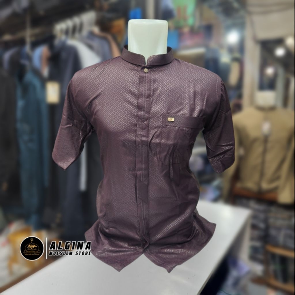 Koko Al Wafa Warna Embos Lengan Pendek| Baju Muslim Lengan Pendek Al Wafa Platinum