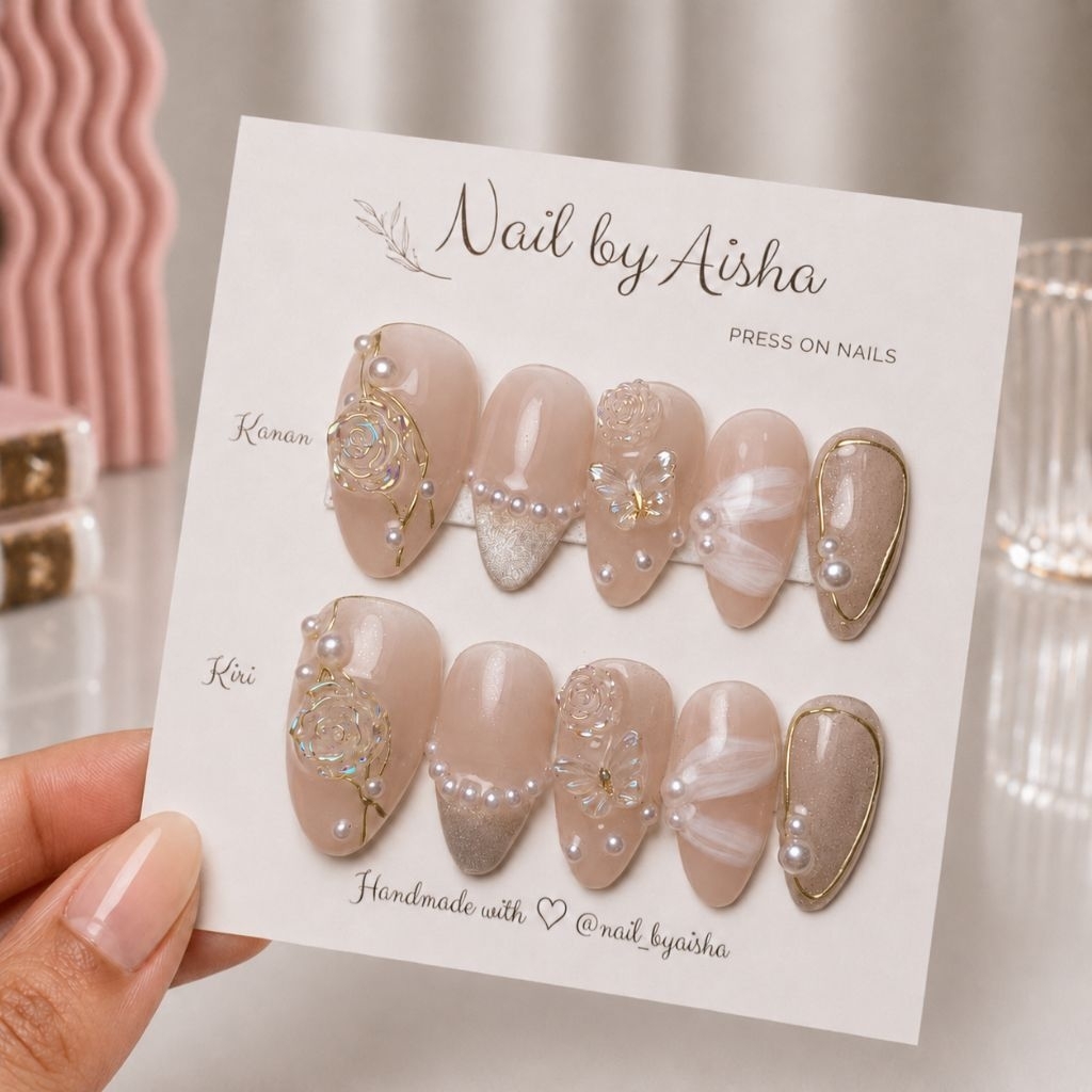 kuku palsu wedding nail art | custom ukuran | nail by aisha