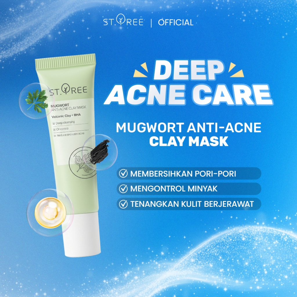 ST.TREE Mugwort Anti Acne Clay Mask 30 gr | Volcanic Clay + BHA - Salicylic Acid + Niacinamide - Mas