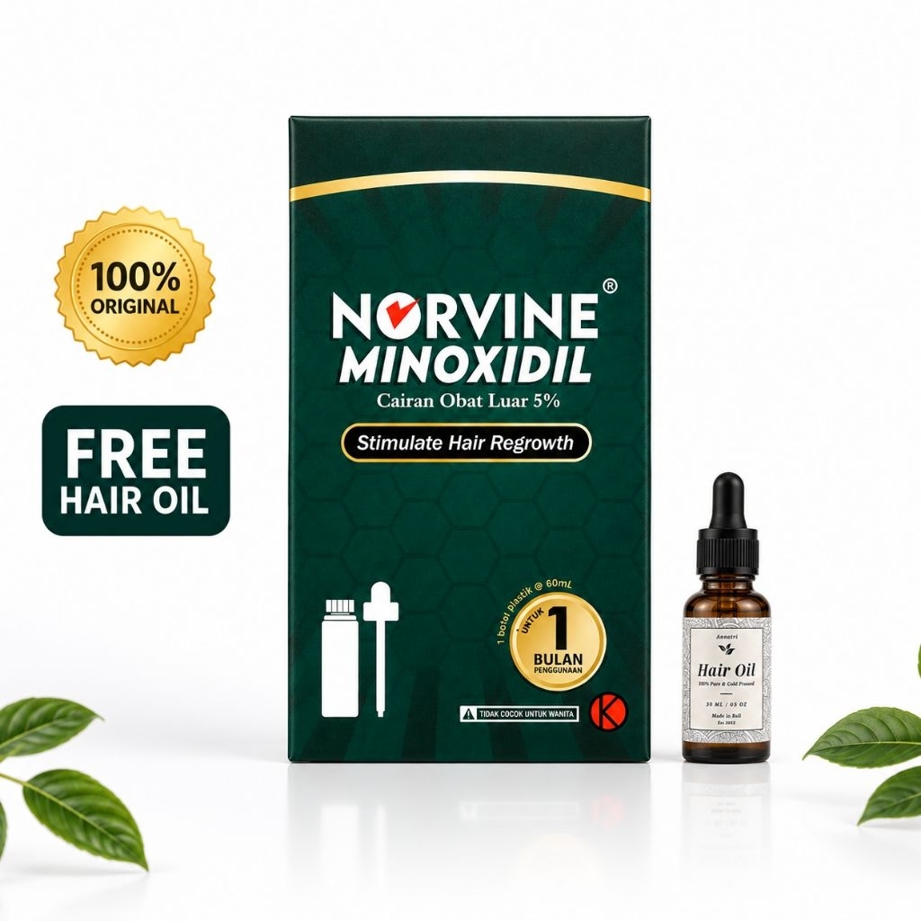 NORVINE Minoxidil 5% Original BPOM 60ml | Penumbuh Rambut Brewok Jenggot Alis Anti Botak