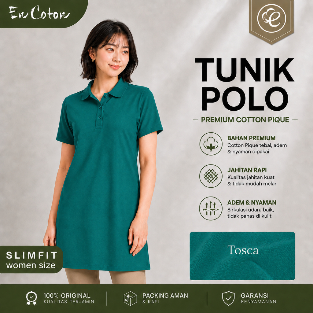 Kaos Kerah Polo Wanita Cewek TUNIK TOSCA TOSKA Premium Tangan Lengan Pendek (model SLIMFIT TUNIK) EN