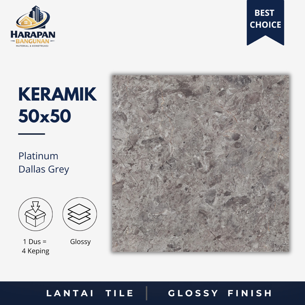Keramik Lantai 50x50 Platinum Dallas Grey Marble Glossy Abu Abu Hitam 50 x 50