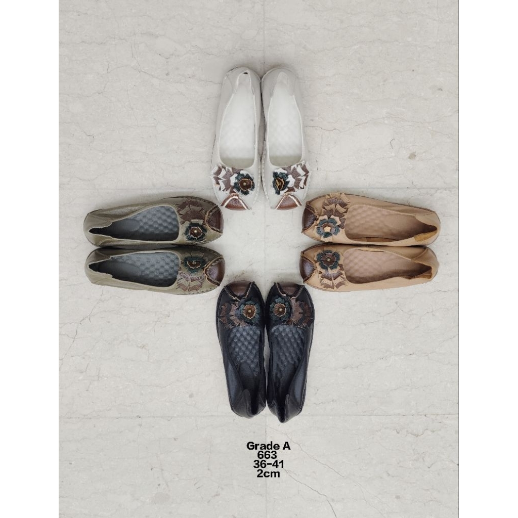 GRADE A 663 sepatu wanita kulit sapi flatshoes import