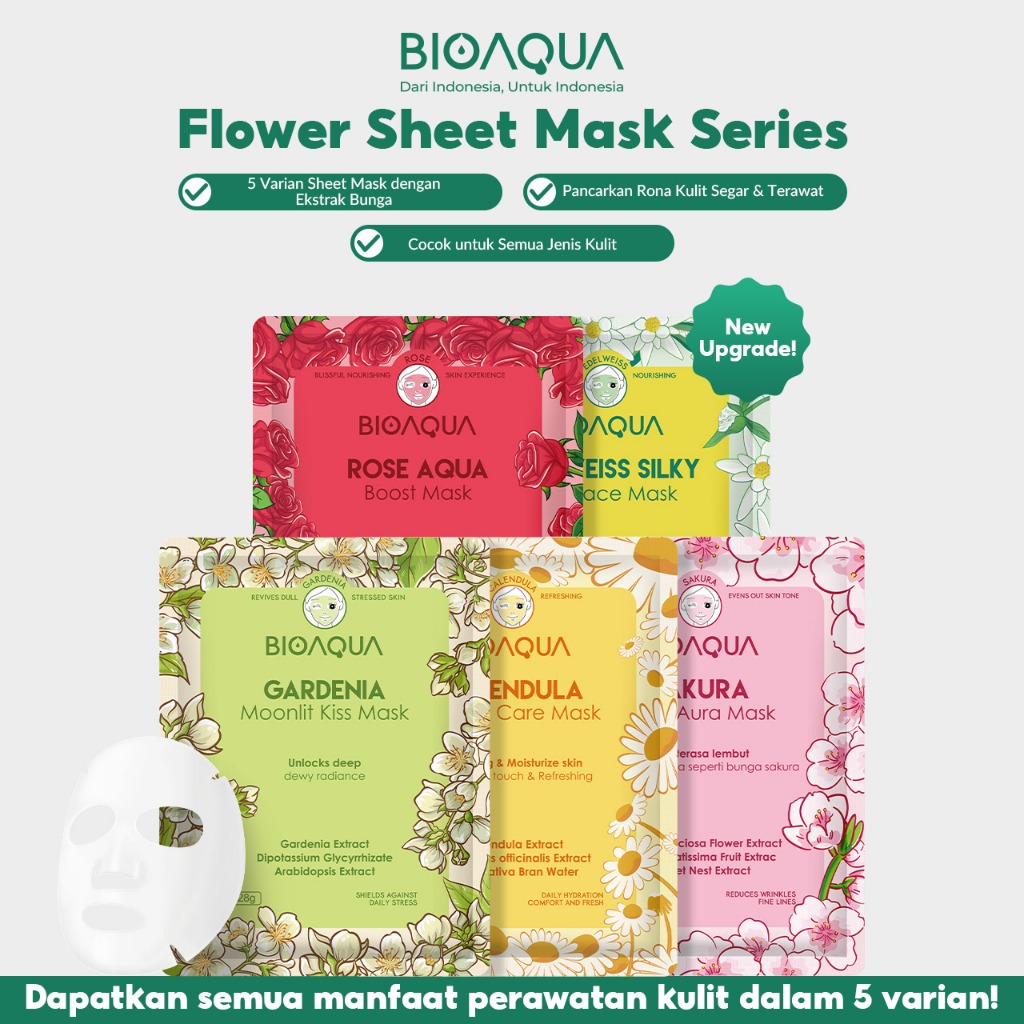 BIOAQUA Sheet Mask Masker Wajah Flowers Series (28g/pcs) Hydrating Essence Face Mask Brightening dan