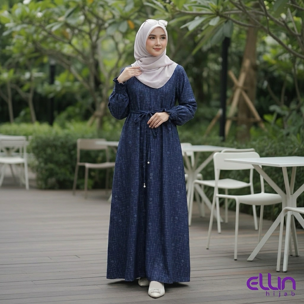 Ellin Hijab - Abaya Wanita Emboss Palm Busui Friendly