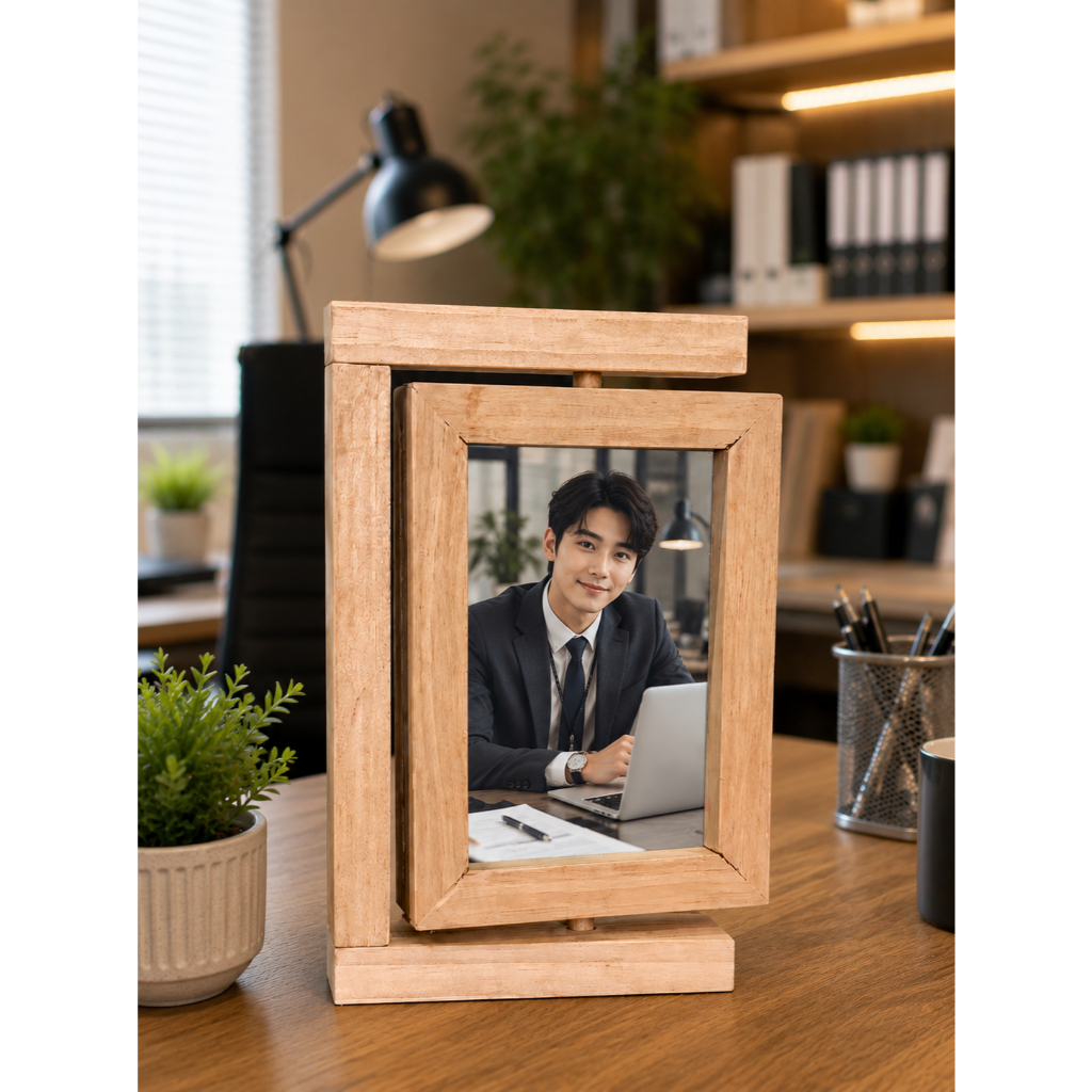 Bingkai Foto Putar Kayu Minimalis | Frame Foto Estetik Dekorasi Ruang Tamu & Meja Kerja