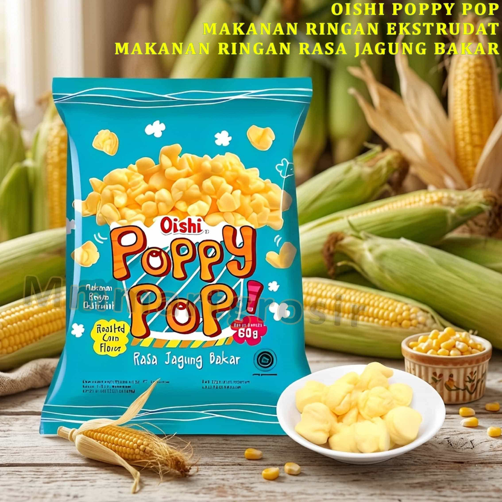 Oishi Poppy Pop / Cemilan Snack Jagung / Snack Pop Rasa Jagung Bakar / 60gr