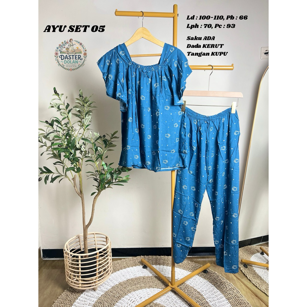 AYU SET 05 - Daster Set Piyama Set Lengan Pendek Celana Panjang