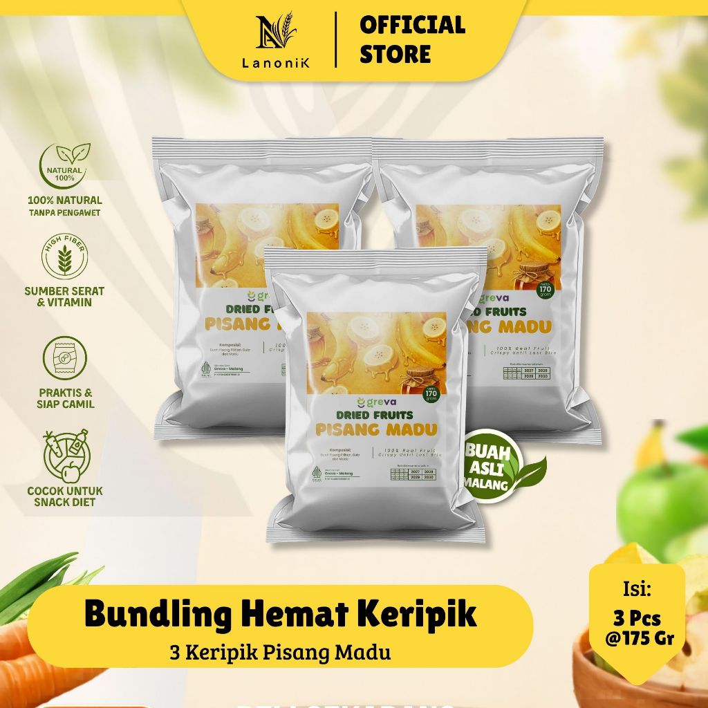 BUNDLING HEMAT KERIPIK [Best Seller Pisang Madu] Keripik Buah Asli Malang Dried Banana Honey Crispy 