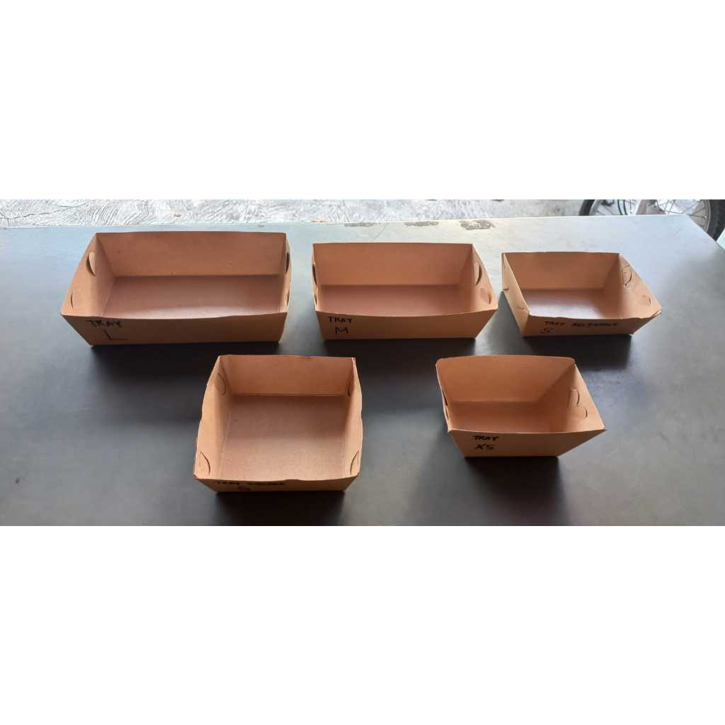 Paper Tray coklat/kraft polos laminasi tebal 290 gsm ukuran Extra Kecil /  Kecil Kotak / Kecil Perse