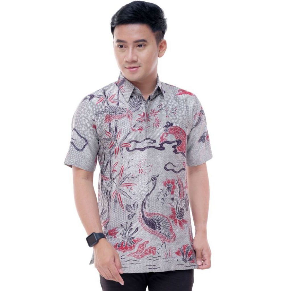 Batik Hem pria modern kain satin lengan pendek dalam lapis furing premium/Hem batik Pekalongan/Hem b
