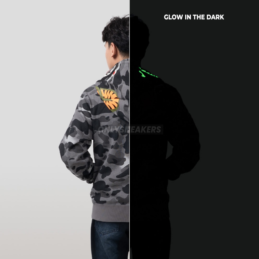 BAPE GRID CAMO SHARK FULL ZIP HOODIE BLACK