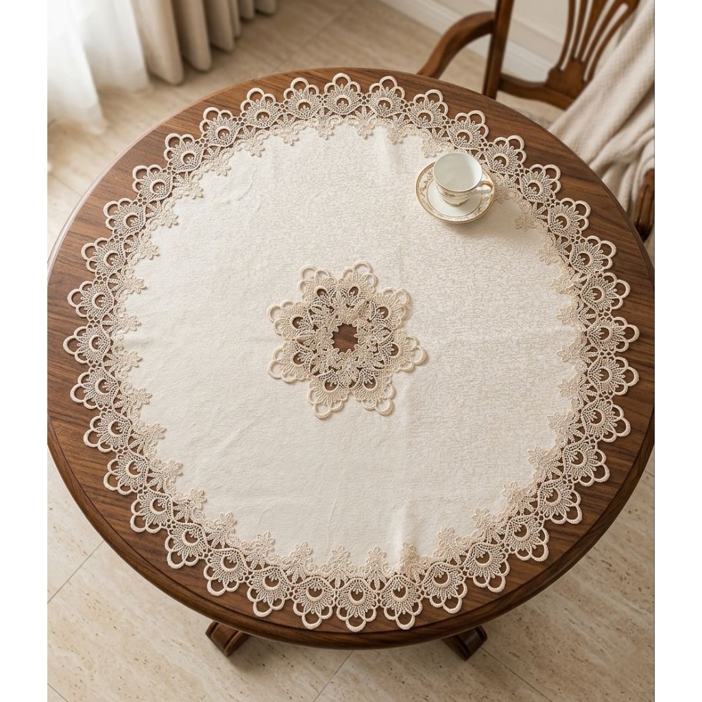 Taplak Meja Bulat Renda Singapore/Taplak Meja Tamu/Taplak Renda.