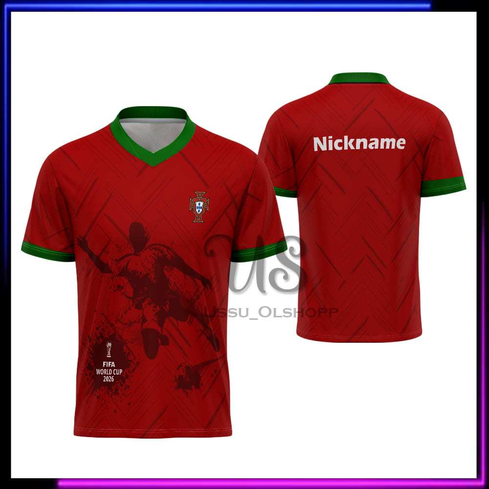 Jersey Bola Portugal | Baju Portugal Anak Dewasa | Kaos Suporter Portugal Piala Dunia 2026 Custom Na