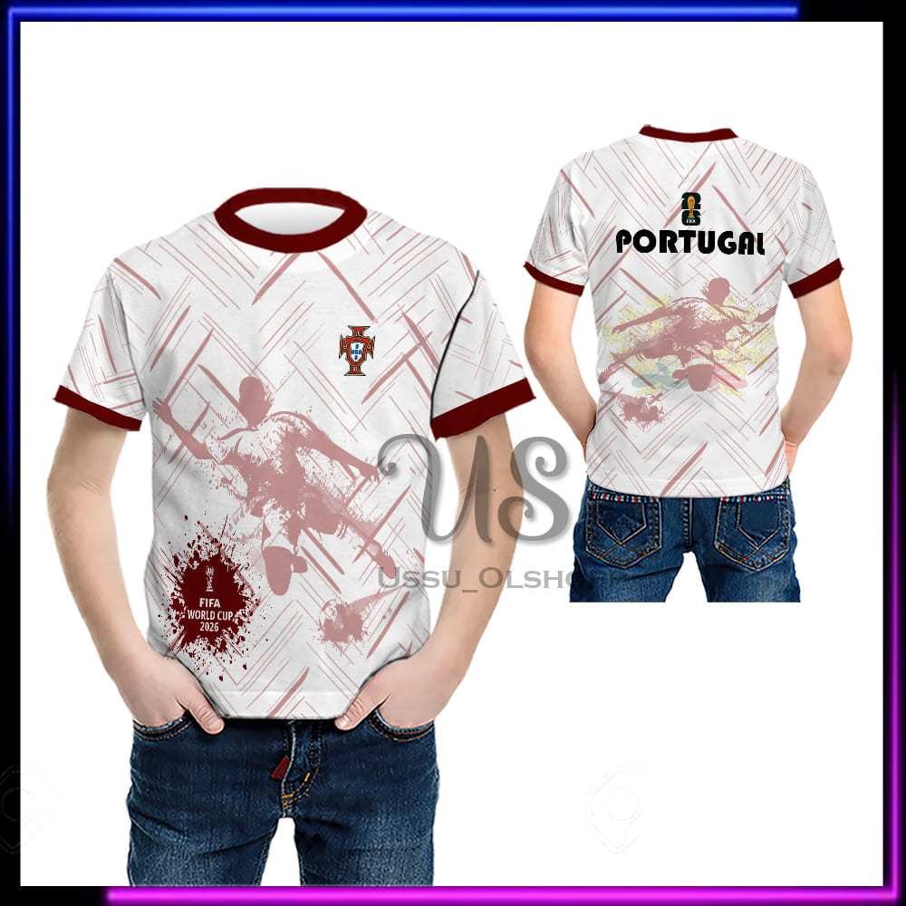 Kaos Jersey Anak Suporter Portugal Piala Dunia 2026 / Baju Bola Portugal Anak Custom Nama